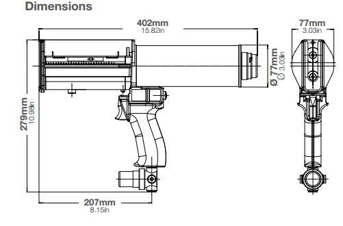 sulzer mixpac 2 part pneumatic dispenser DP 200 70 01 dimensions